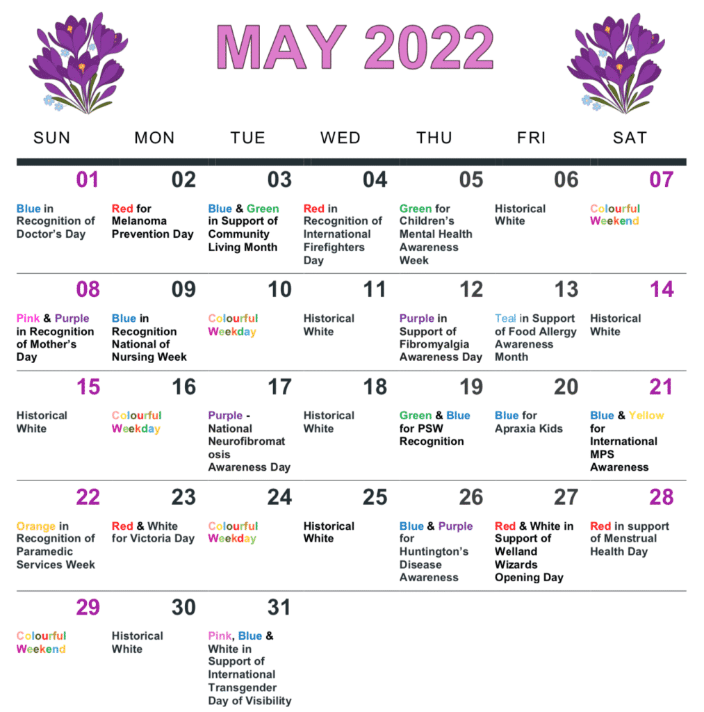 May 2022 bridge lighting calendar