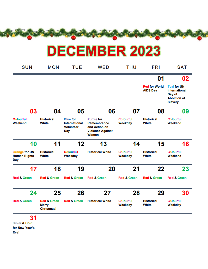 November 2023 lighting schedule for Welland Bridge 13